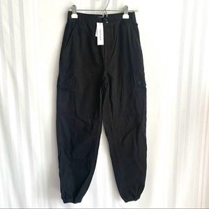 Topshop High Rise Cargo Button Fly Utility Pants Size 2 Cargos Joggers Black